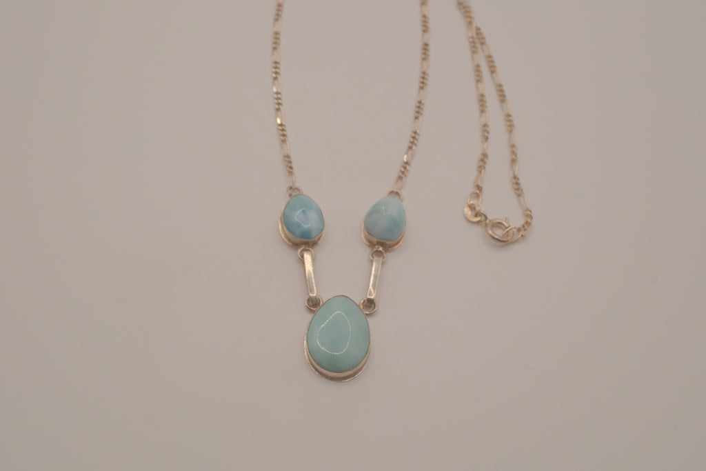 Larimar three-stone sterling silver drop necklace