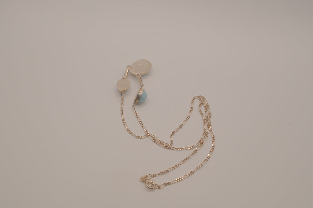 Larimar three-stone sterling silver drop necklace