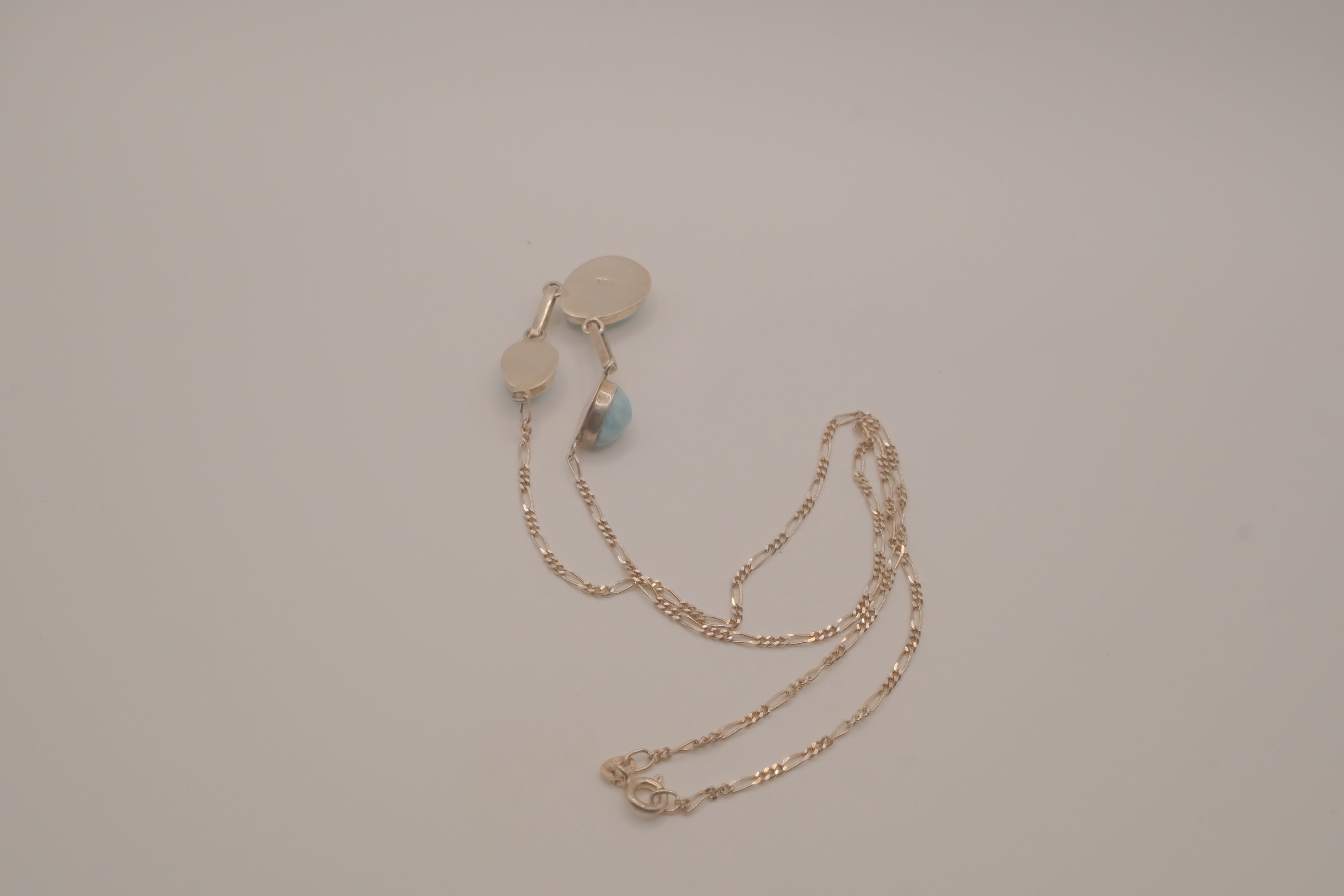Larimar three-stone sterling silver drop necklace