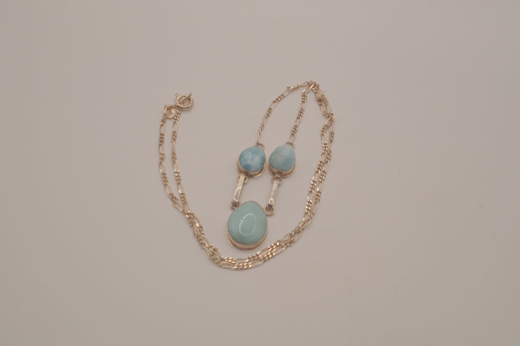 Larimar three-stone sterling silver drop necklace