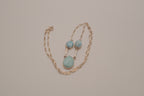 Larimar three-stone sterling silver drop necklace