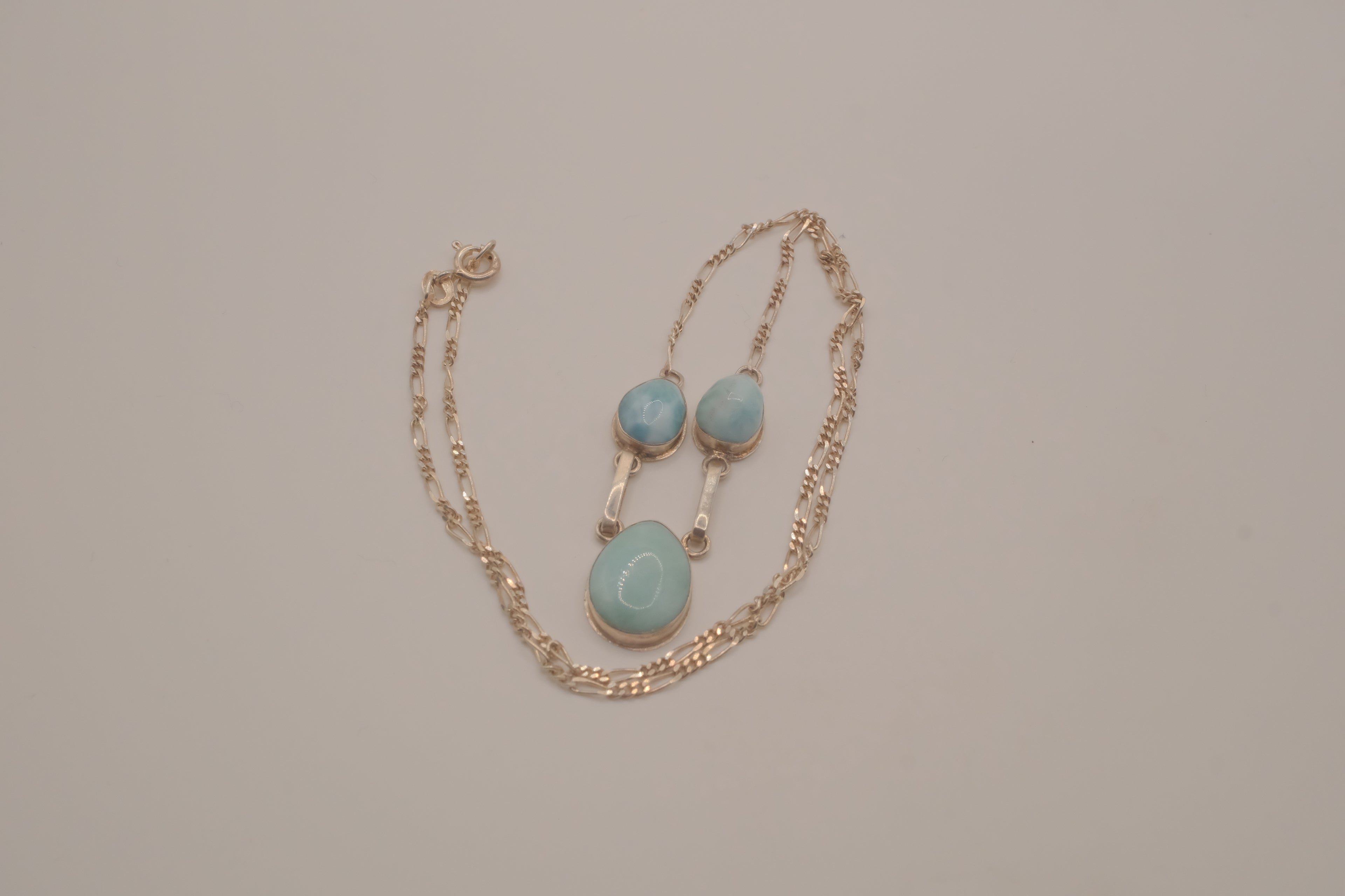 Larimar three-stone sterling silver drop necklace