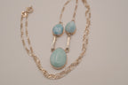 Larimar three-stone sterling silver drop necklace