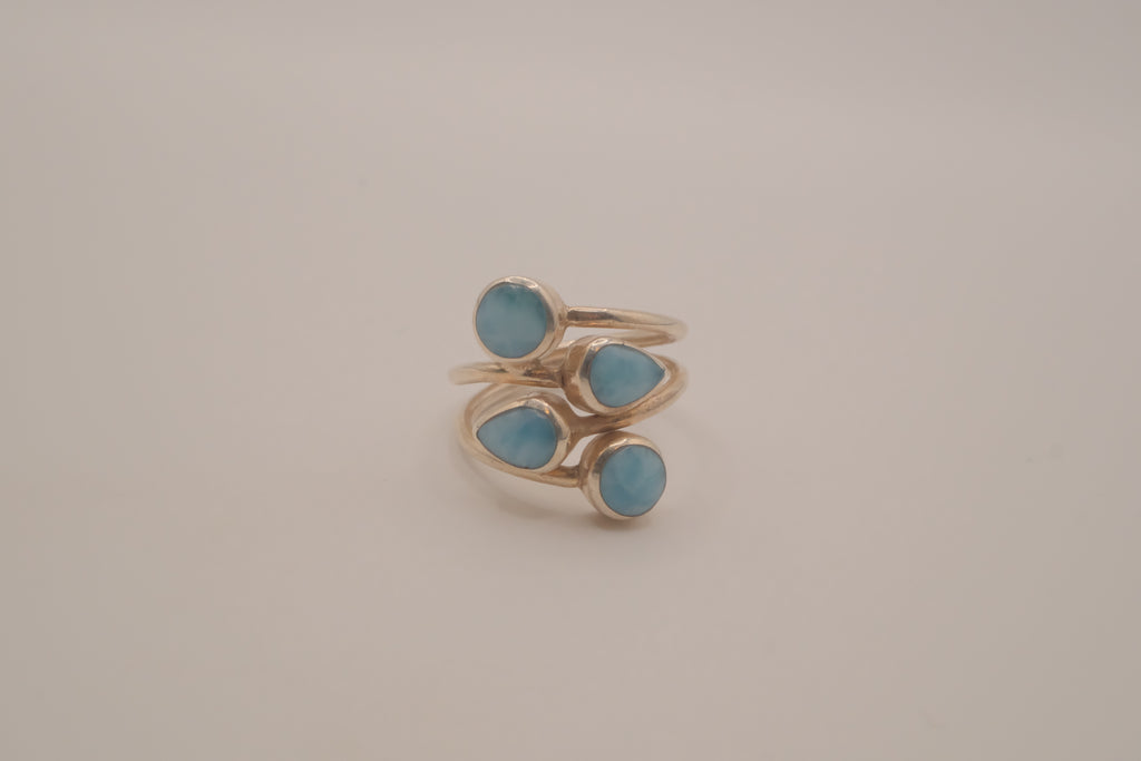 Sterling silver multi-stone Larimar ring