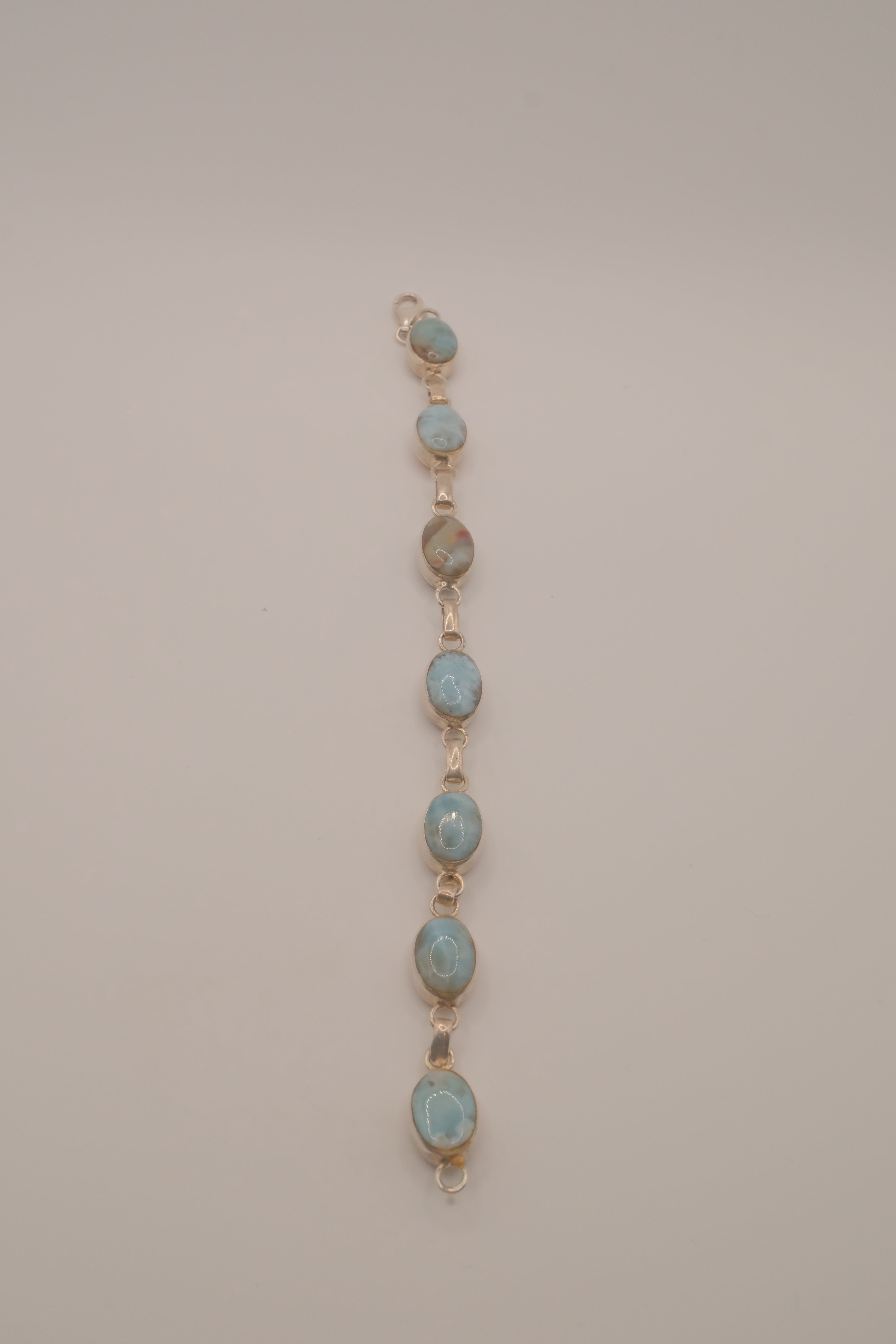 Double faced Larimar &amp; Amber Sterling Silver bracelet