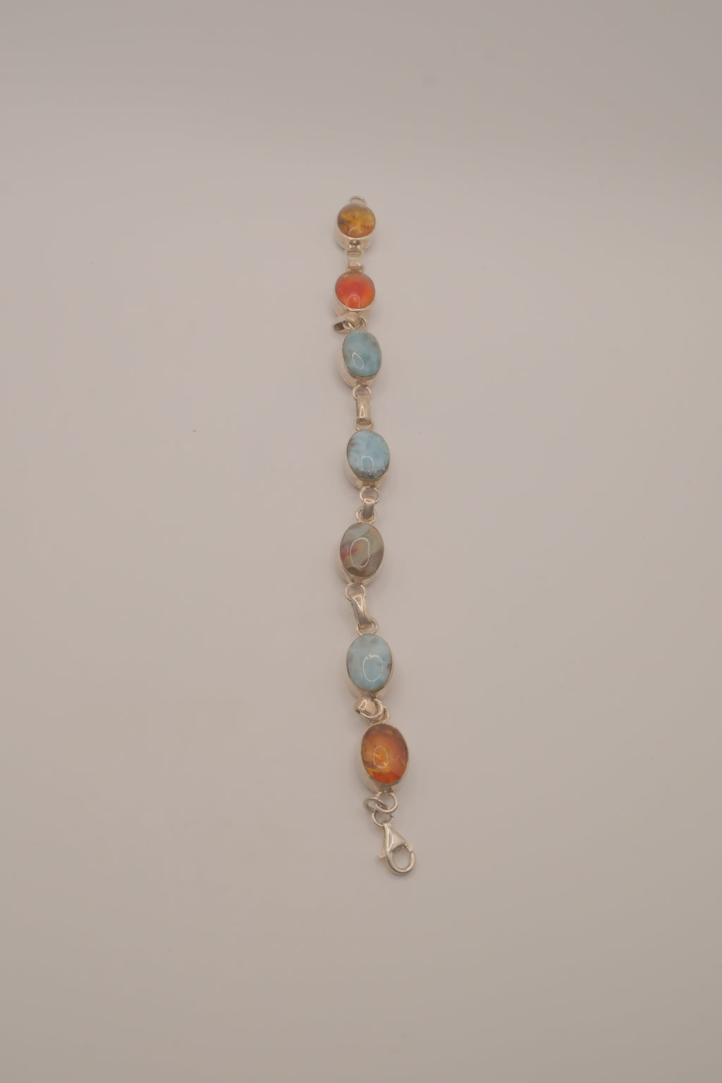 Double faced Larimar &amp; Amber Sterling Silver bracelet