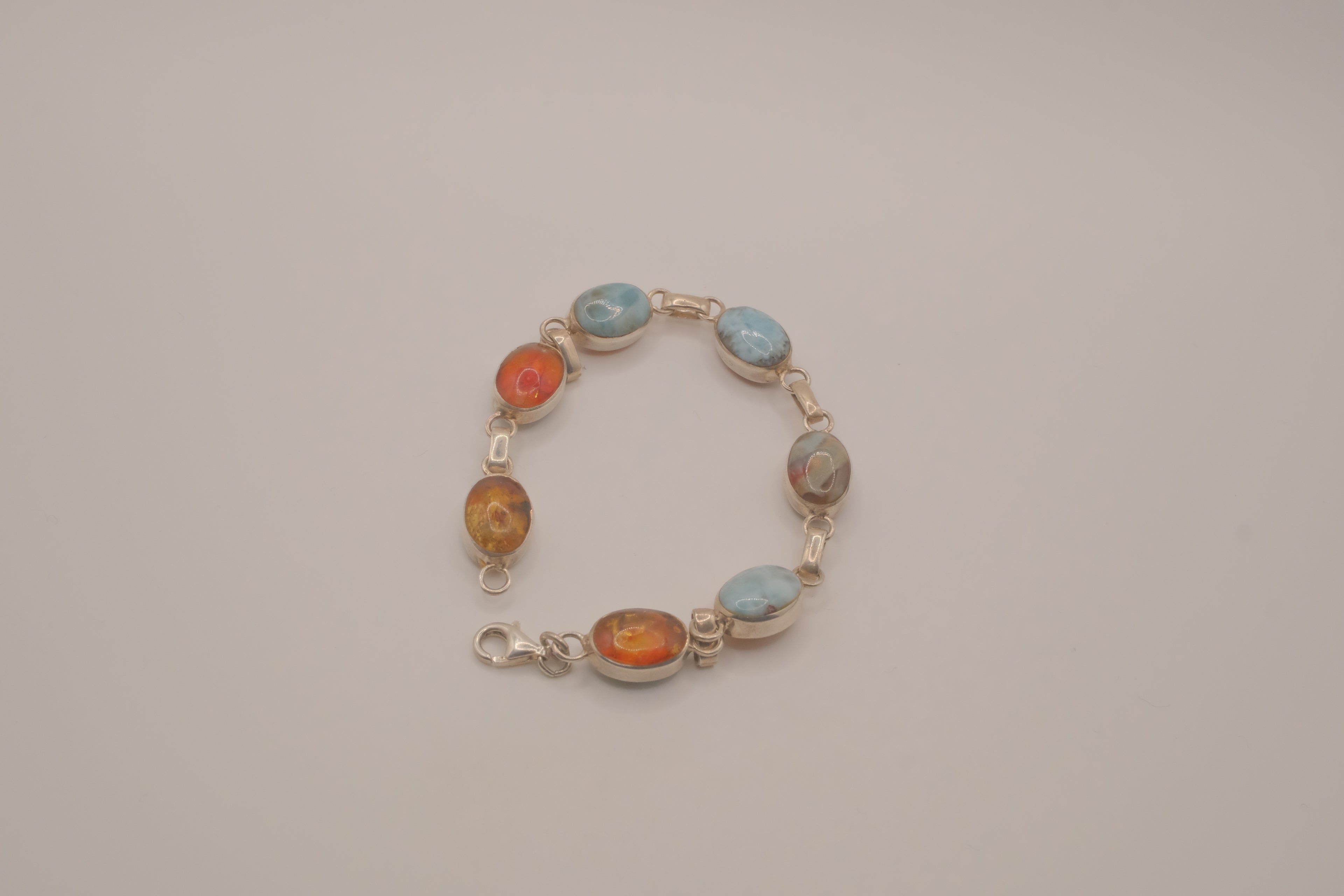 Double faced Larimar &amp; Amber Sterling Silver bracelet