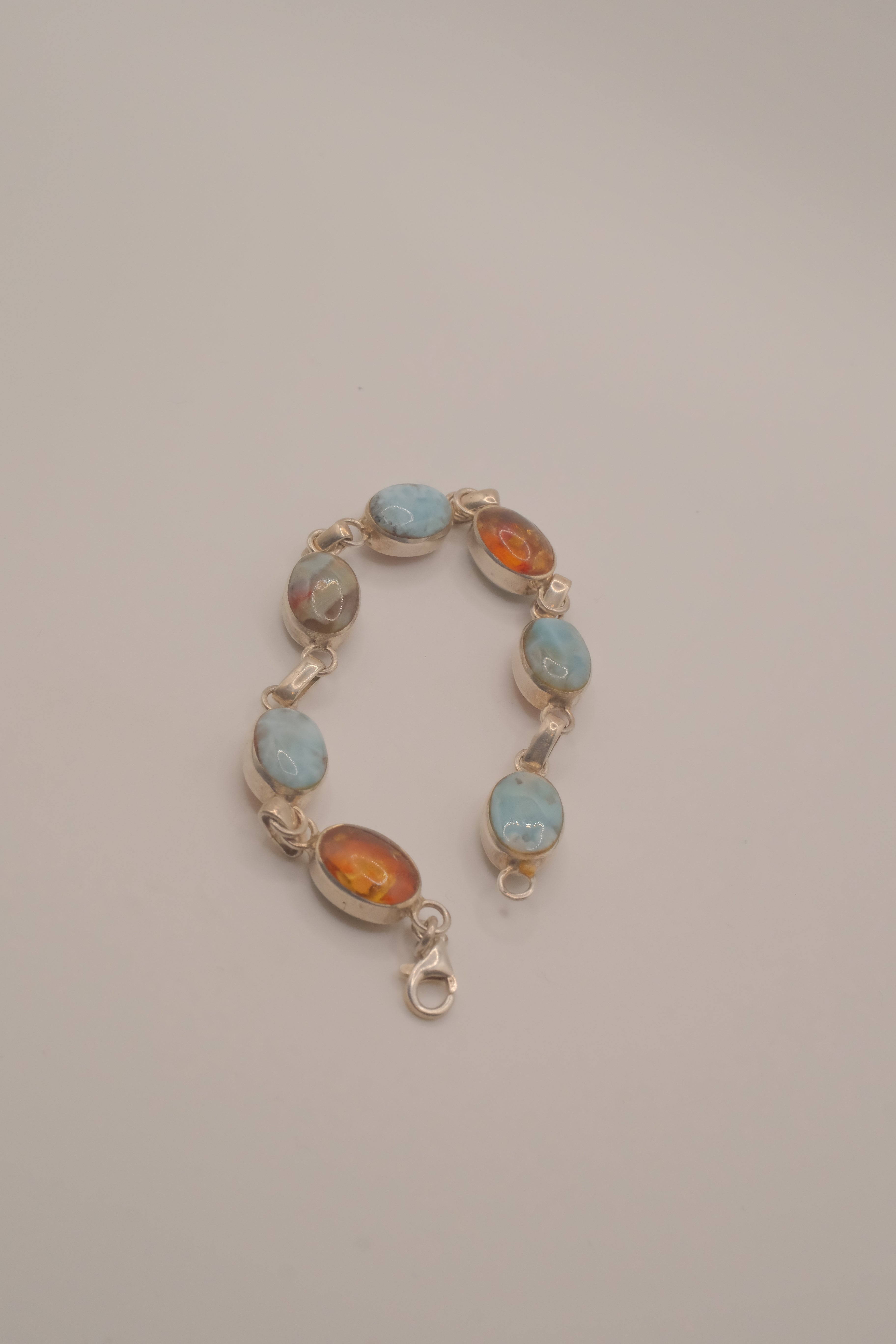 Double faced Larimar &amp; Amber Sterling Silver bracelet