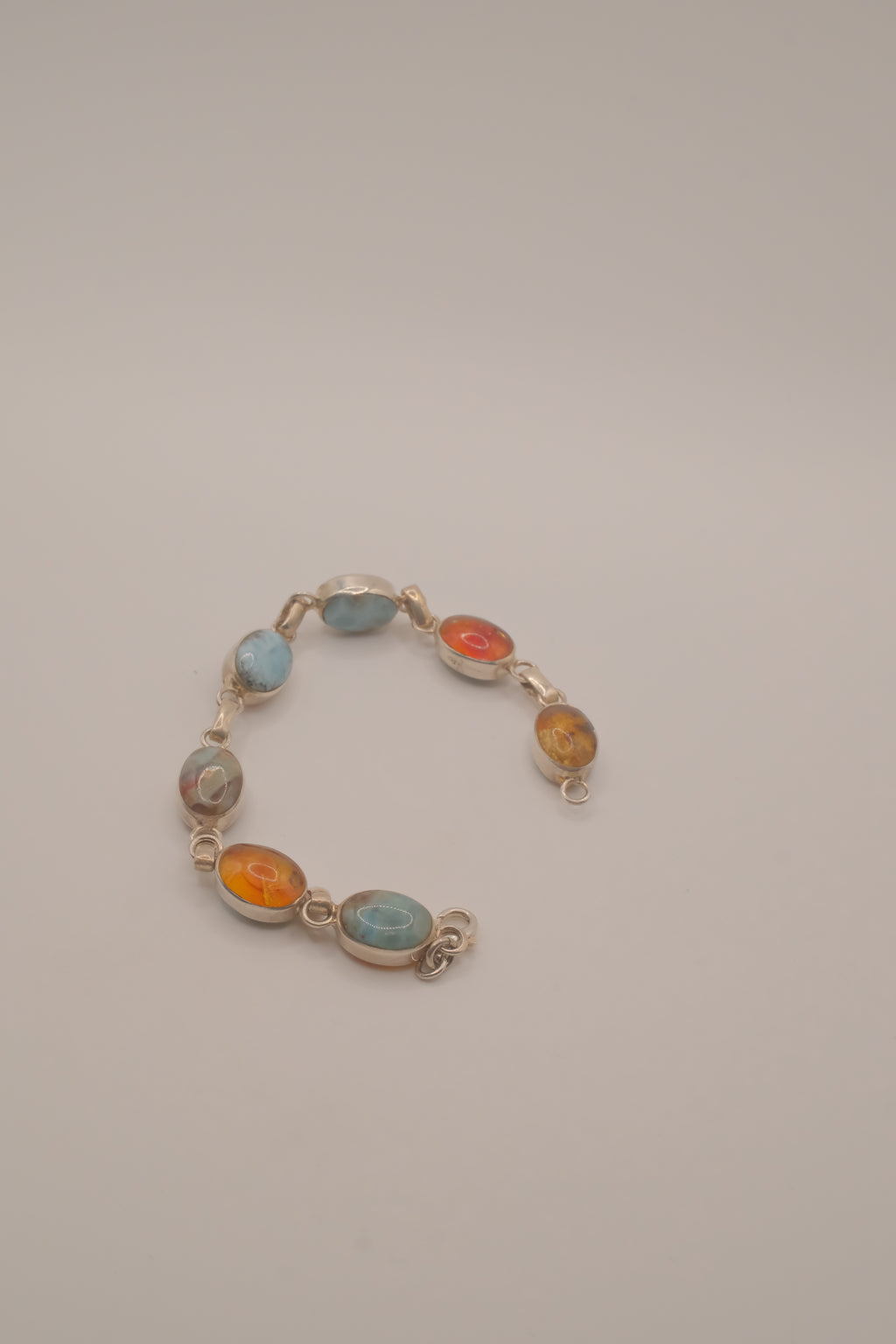 Double faced Larimar &amp; Amber Sterling Silver bracelet