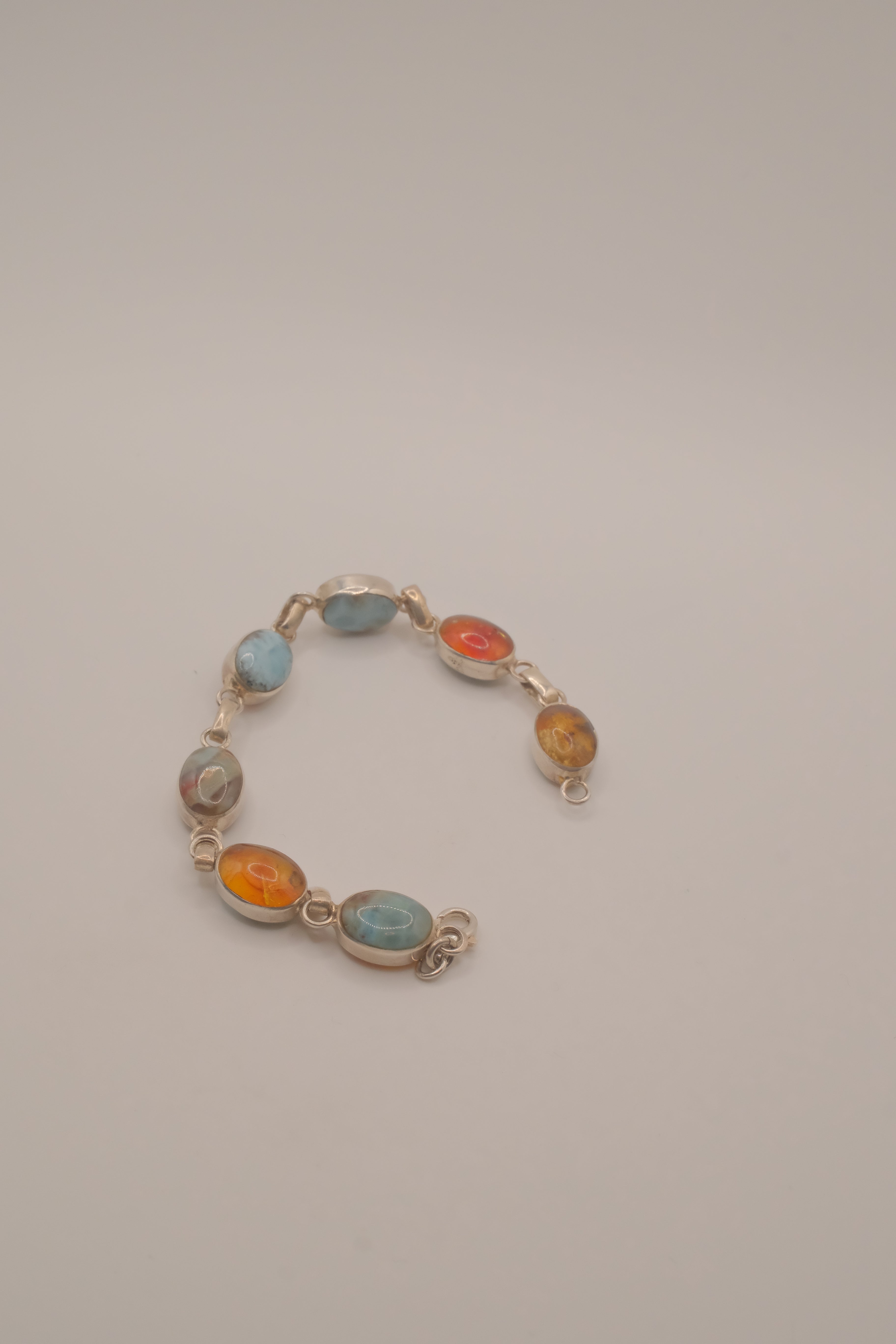 Double faced Larimar &amp; Amber Sterling Silver bracelet
