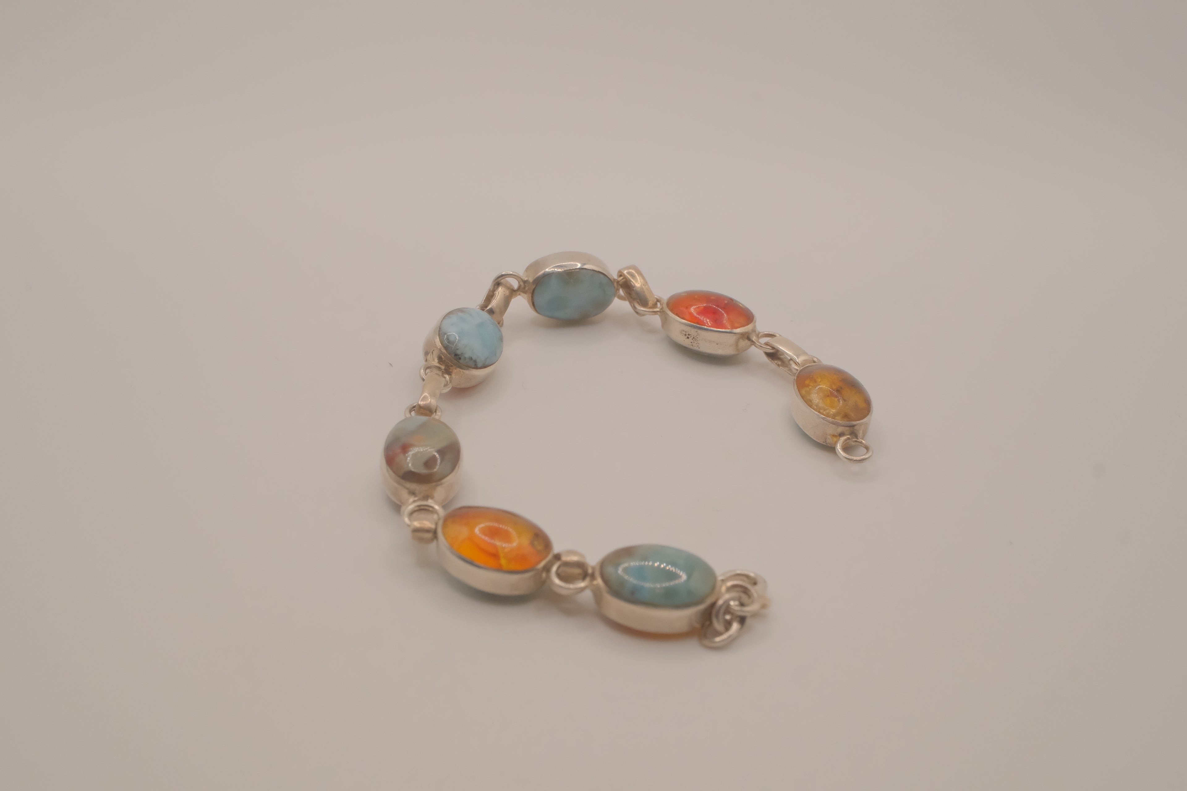 Double faced Larimar &amp; Amber Sterling Silver bracelet