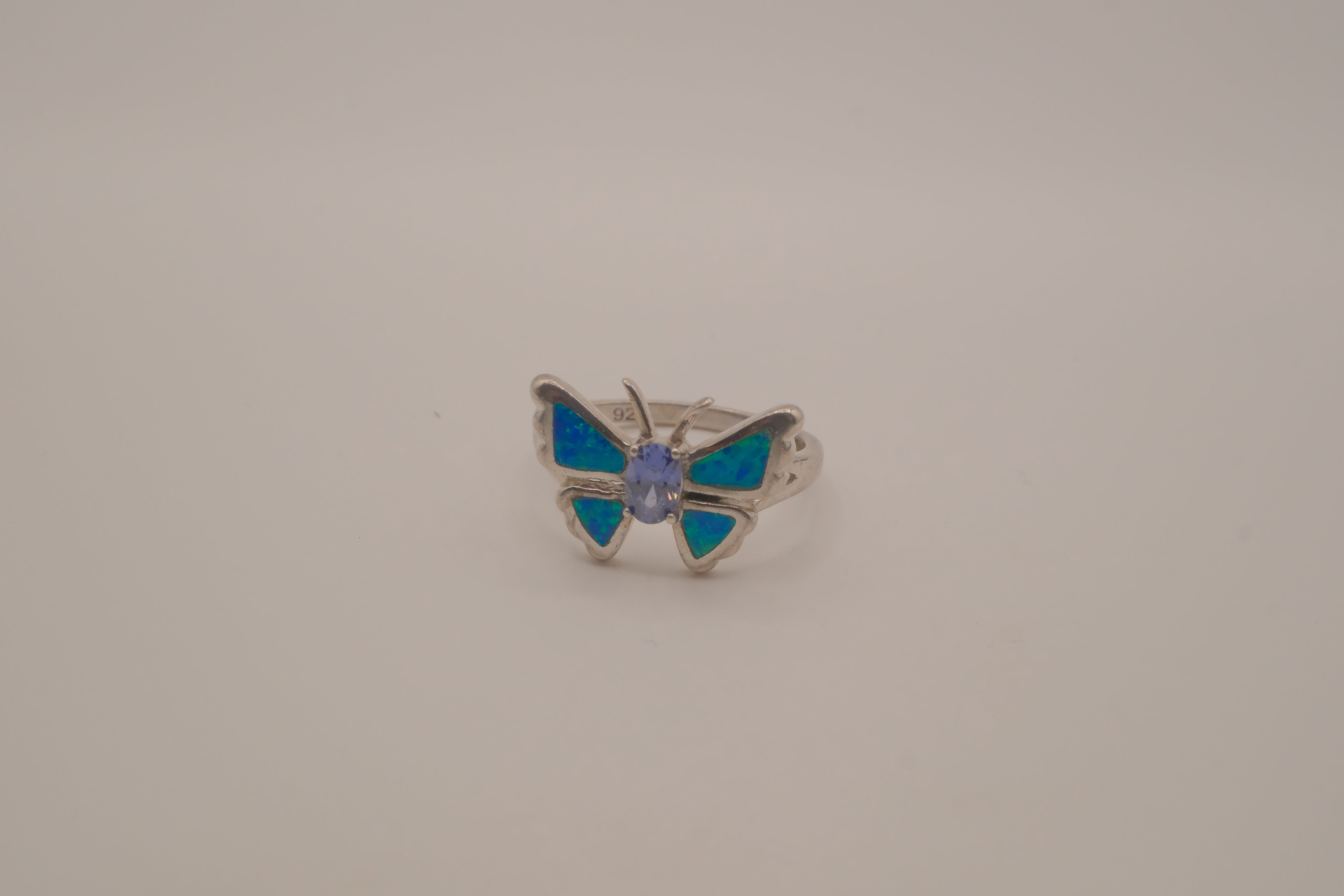 Sterling Silver Blue Opal Butterfly Ring