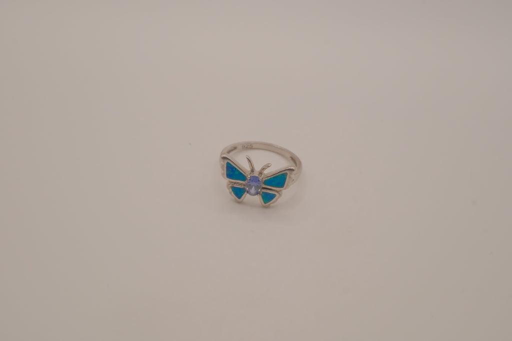 Sterling Silver Blue Opal Butterfly Ring