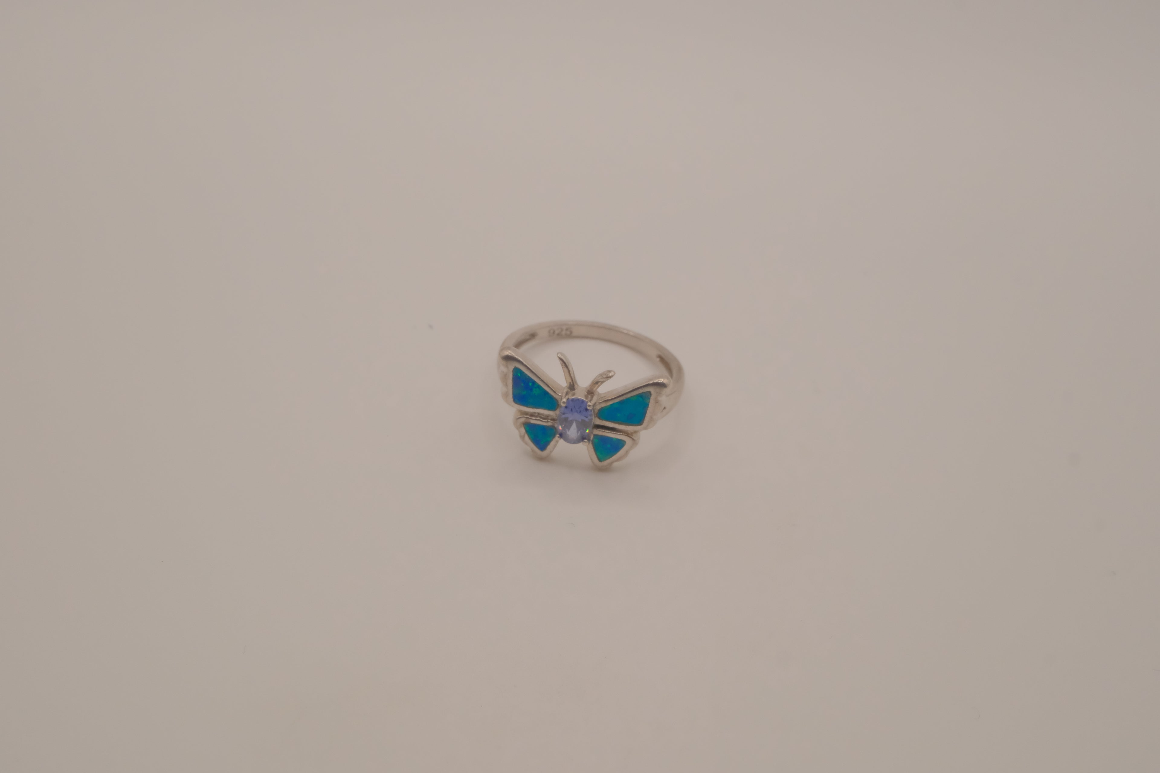 Sterling Silver Blue Opal Butterfly Ring