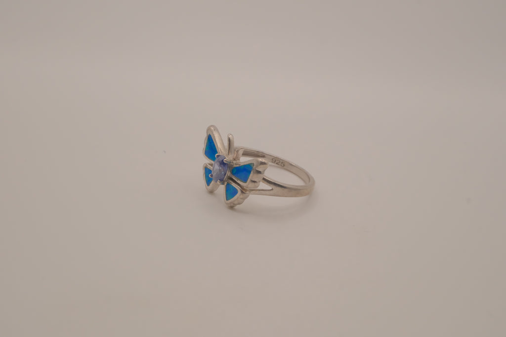 Sterling Silver Blue Opal Butterfly Ring