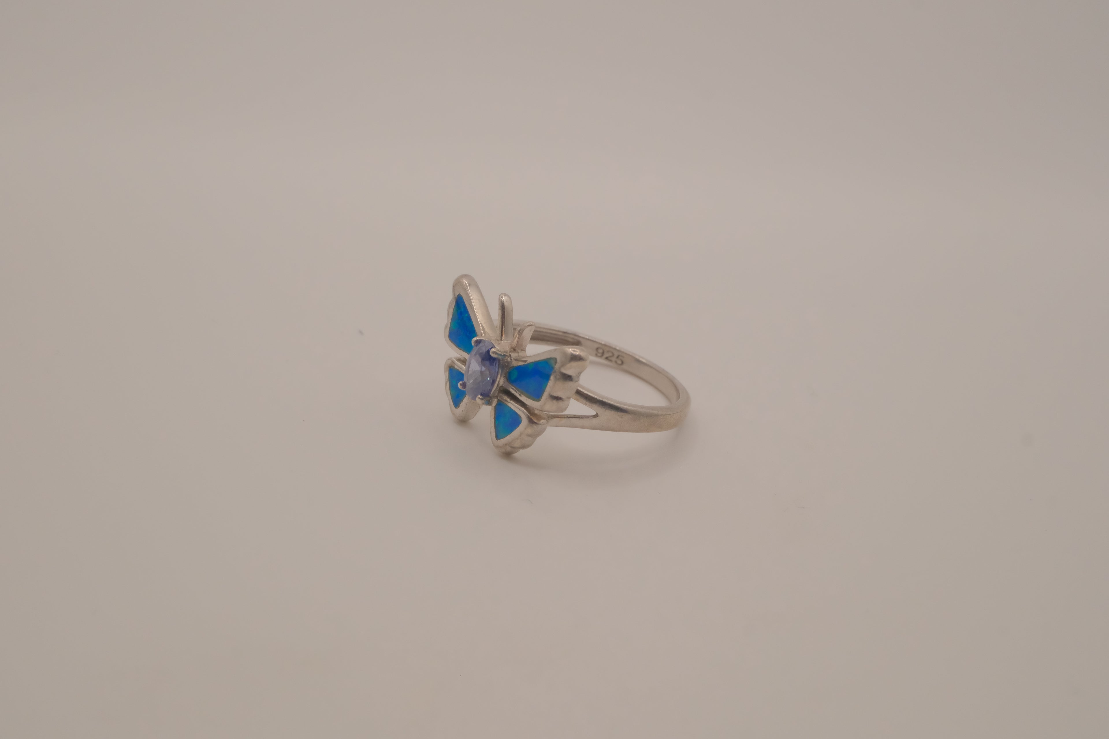 Sterling Silver Blue Opal Butterfly Ring