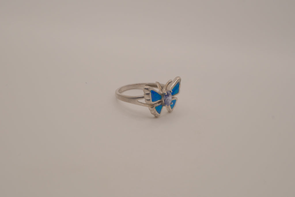 Sterling Silver Blue Opal Butterfly Ring