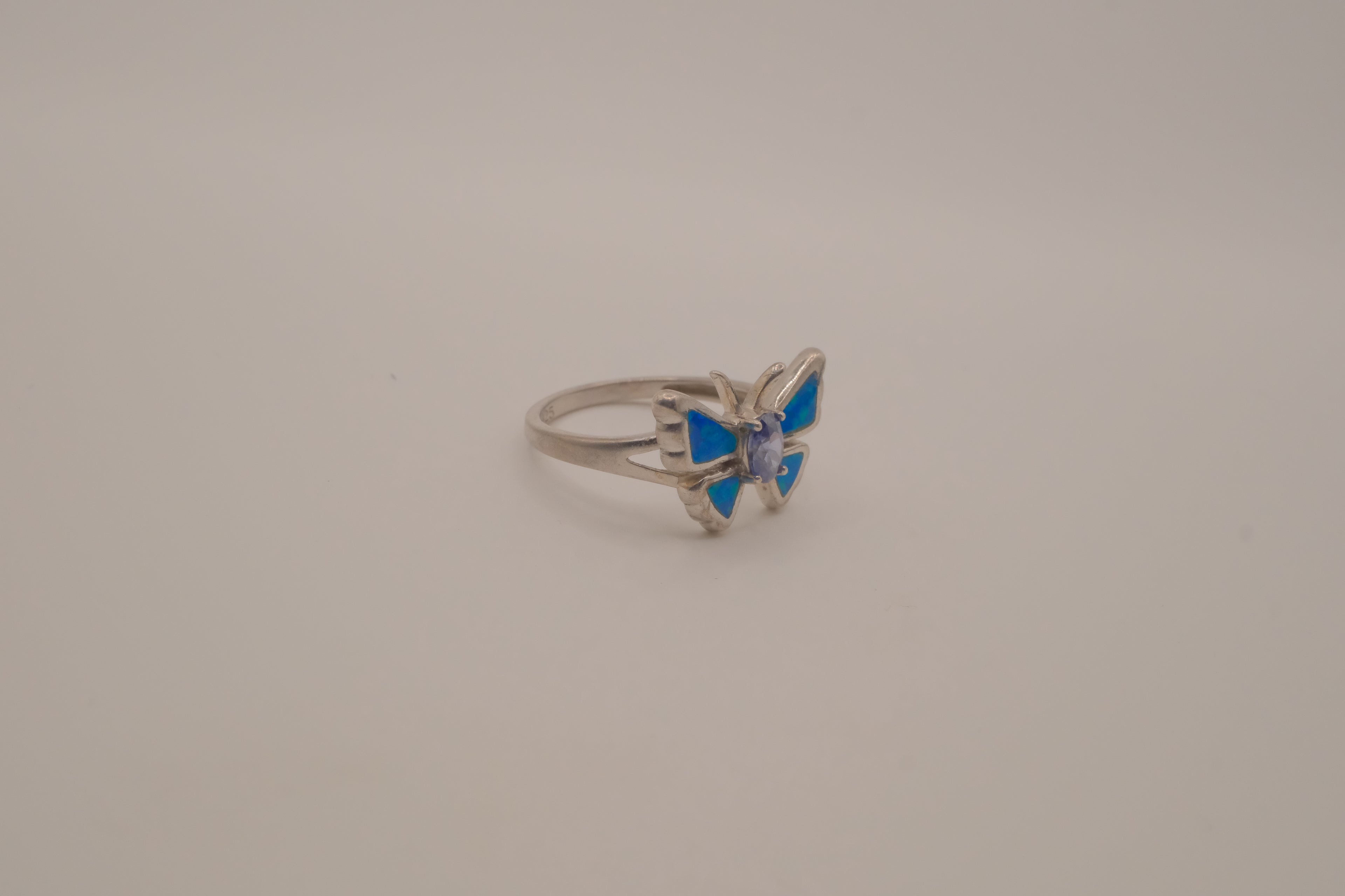 Sterling Silver Blue Opal Butterfly Ring