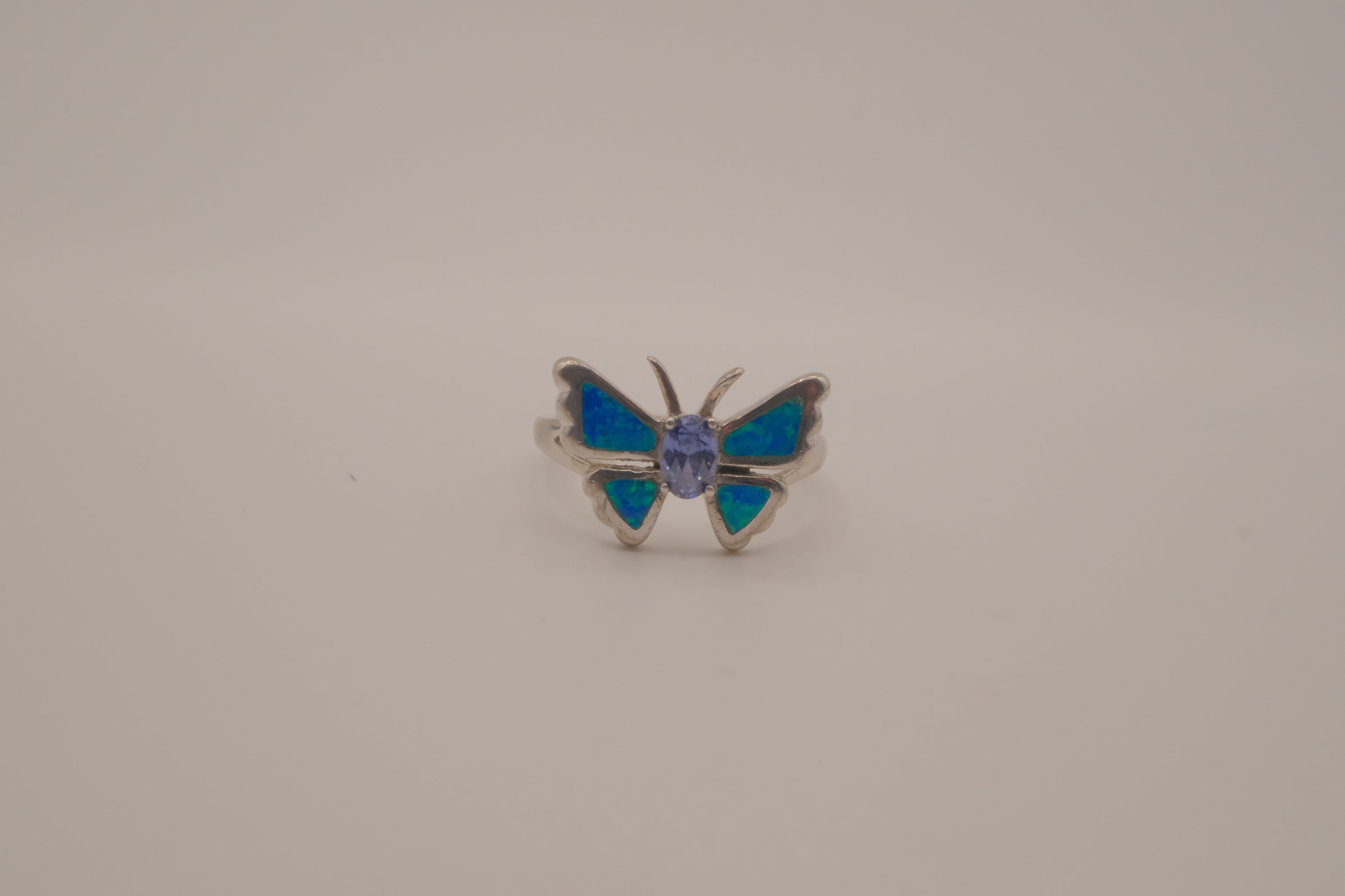 Sterling Silver Blue Opal Butterfly Ring