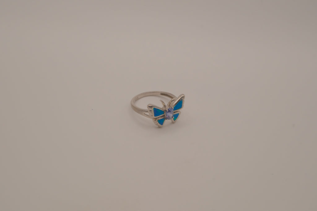 Sterling Silver Blue Opal Butterfly Ring
