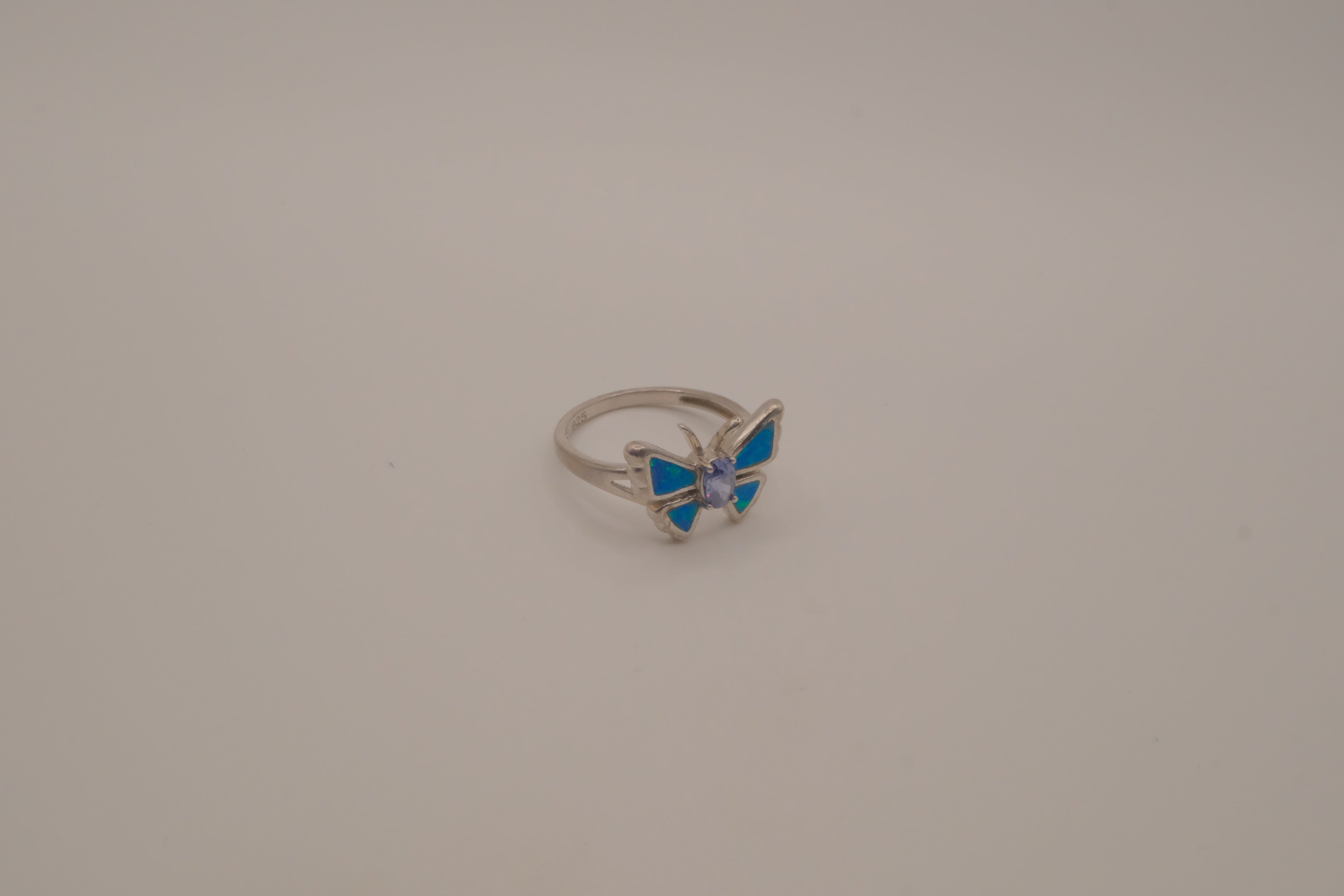 Sterling Silver Blue Opal Butterfly Ring