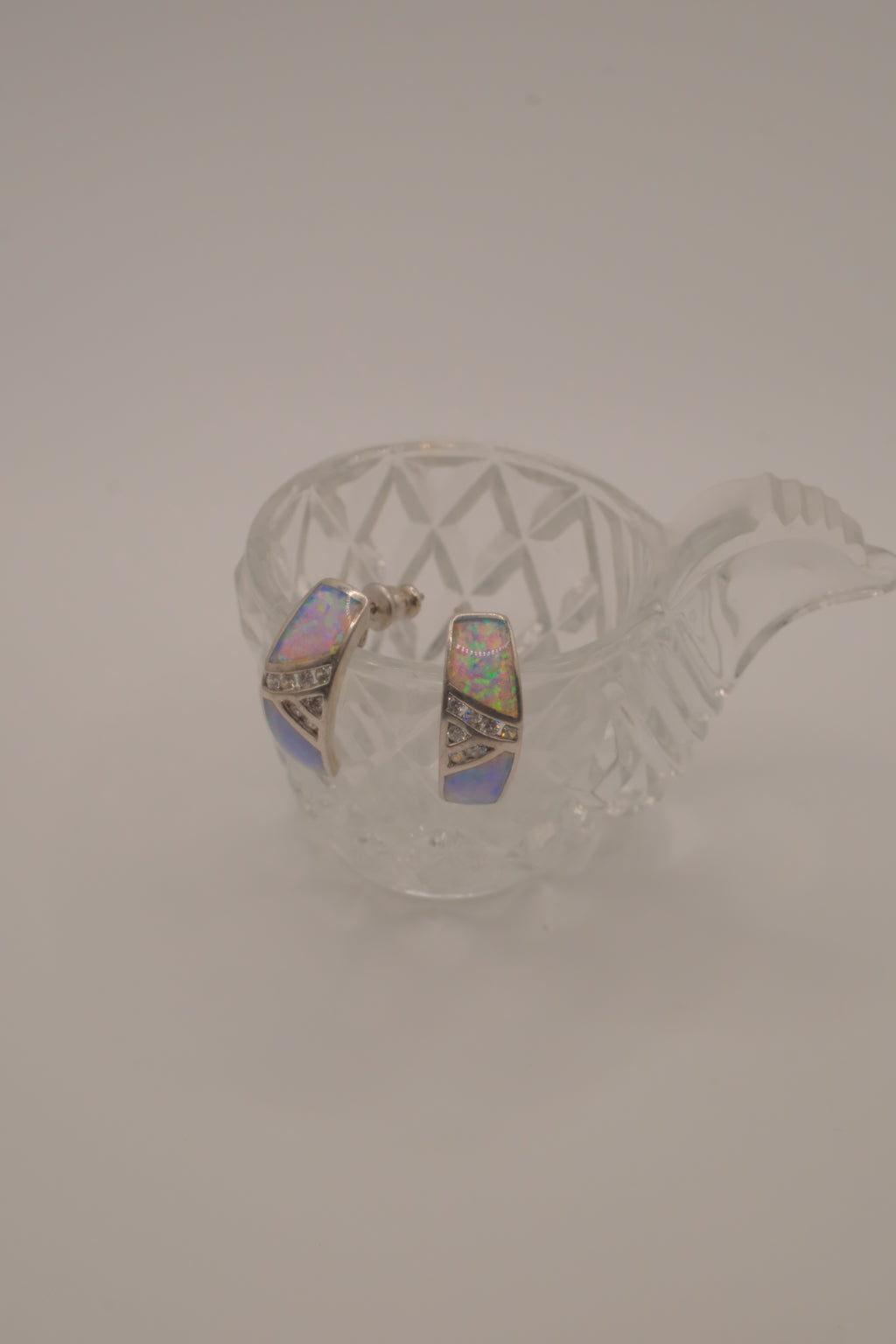 Sterling silver Zuni-style Native American opal inlay half-hoop post earrings