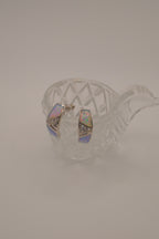 Sterling silver Zuni-style Native American opal inlay half-hoop post earrings