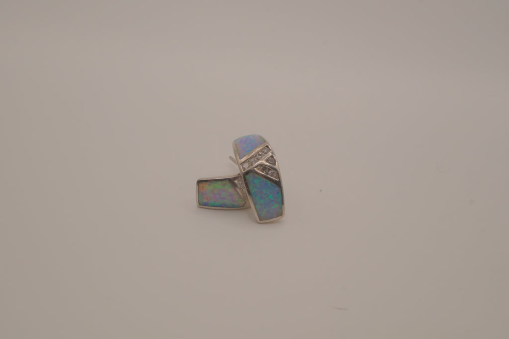 Sterling silver Zuni-style Native American opal inlay half-hoop post earrings