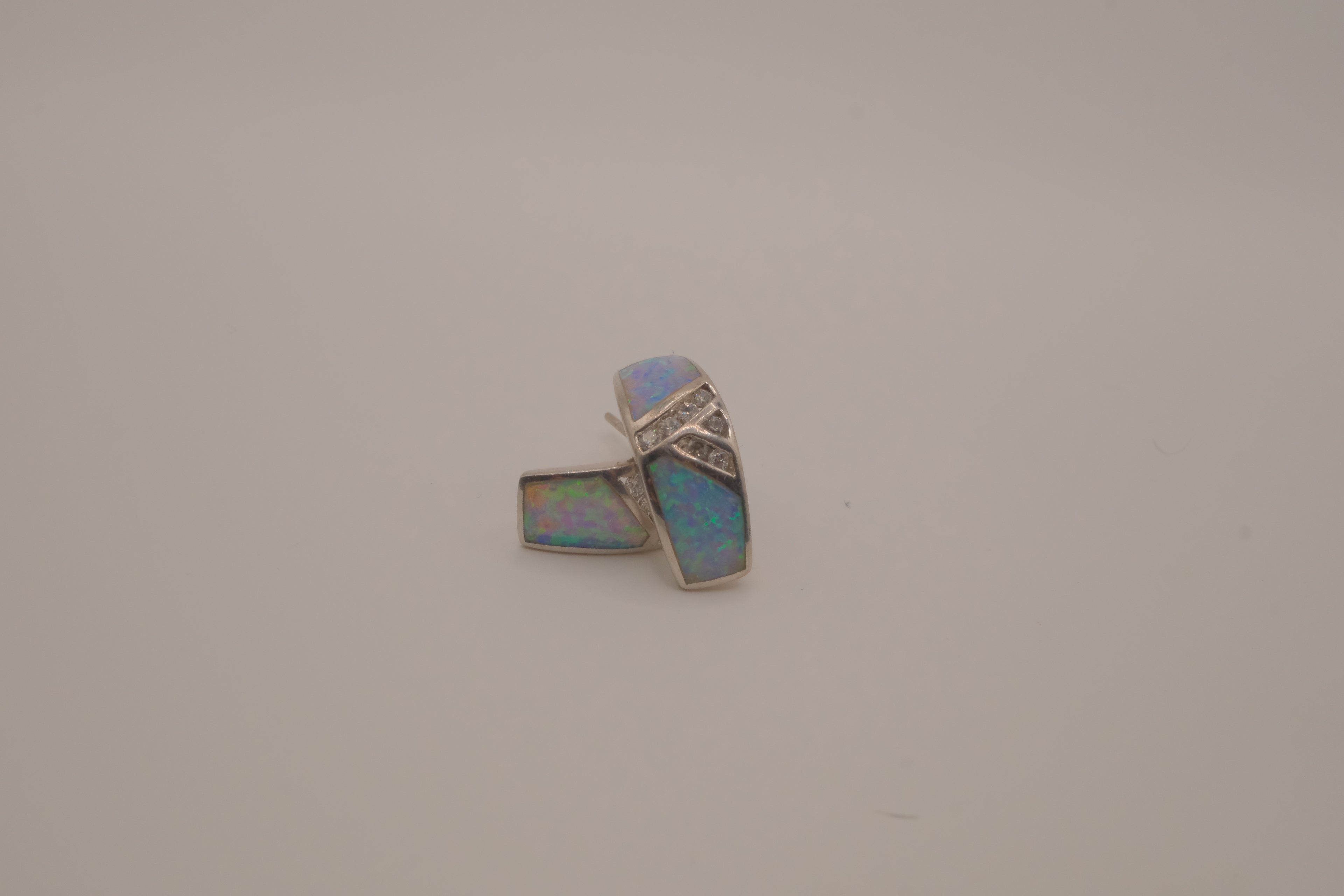 Sterling silver Zuni-style Native American opal inlay half-hoop post earrings