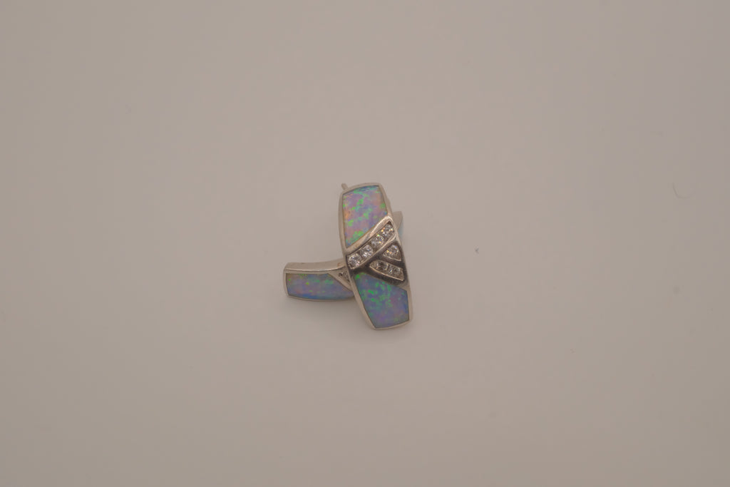 Sterling silver Zuni-style Native American opal inlay half-hoop post earrings