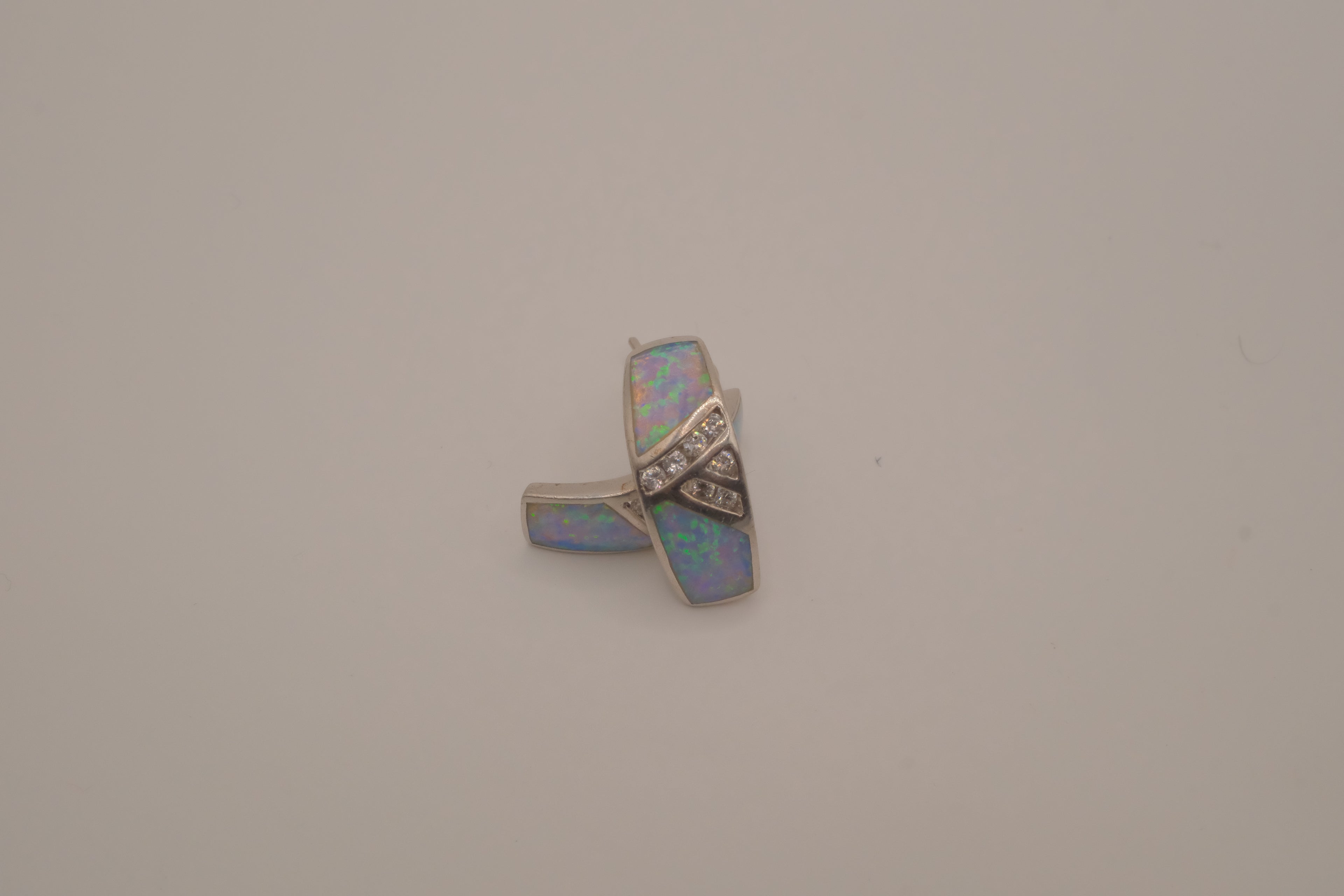 Sterling silver Zuni-style Native American opal inlay half-hoop post earrings