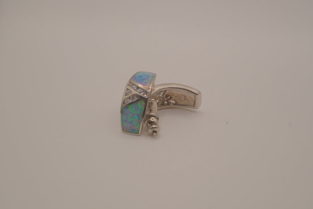 Sterling silver Zuni-style Native American opal inlay half-hoop post earrings