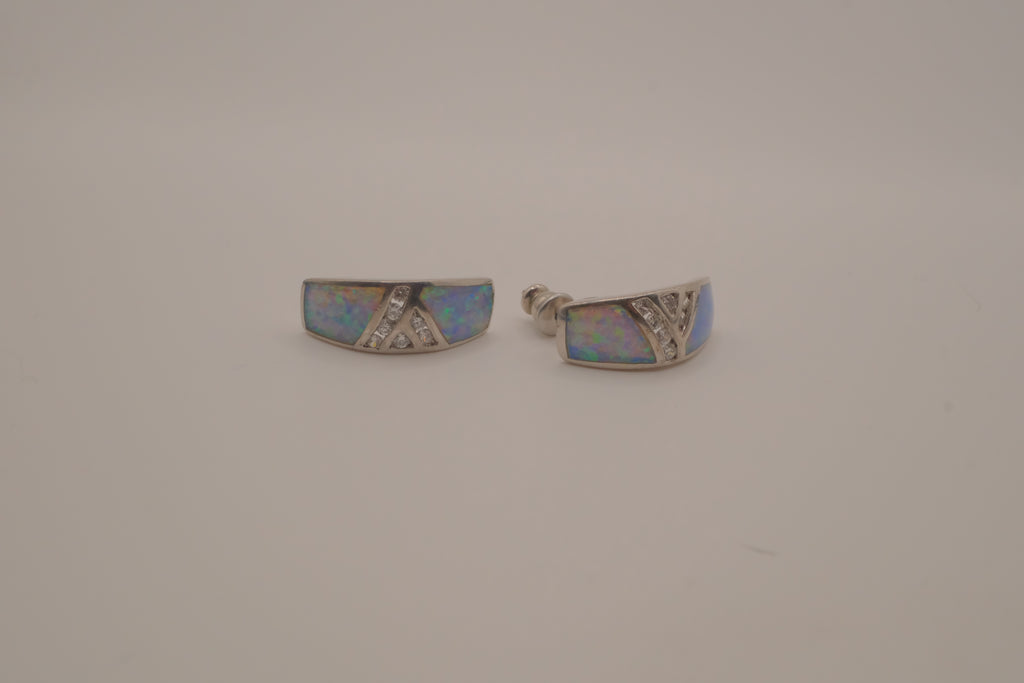 Sterling silver Zuni-style Native American opal inlay half-hoop post earrings