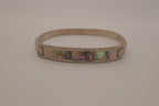 Vintage Mexican alpaca silver abalone shell inlay hook bangle bracelet