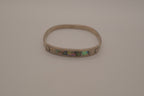 Vintage Mexican alpaca silver abalone shell inlay hook bangle bracelet