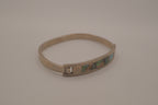 Vintage Mexican alpaca silver abalone shell inlay hook bangle bracelet