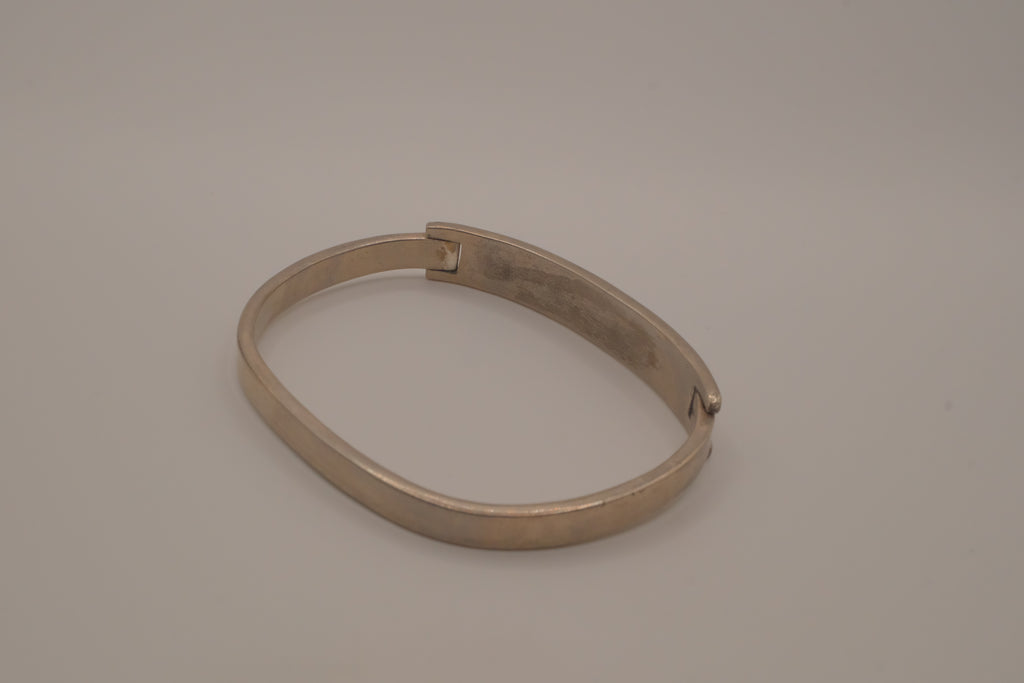 Vintage Mexican alpaca silver abalone shell inlay hook bangle bracelet