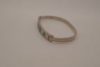 Vintage Mexican alpaca silver abalone shell inlay hook bangle bracelet