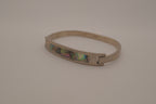 Vintage Mexican alpaca silver abalone shell inlay hook bangle bracelet
