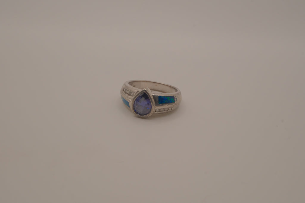 Sterling silver Blue Opal teardrop ring