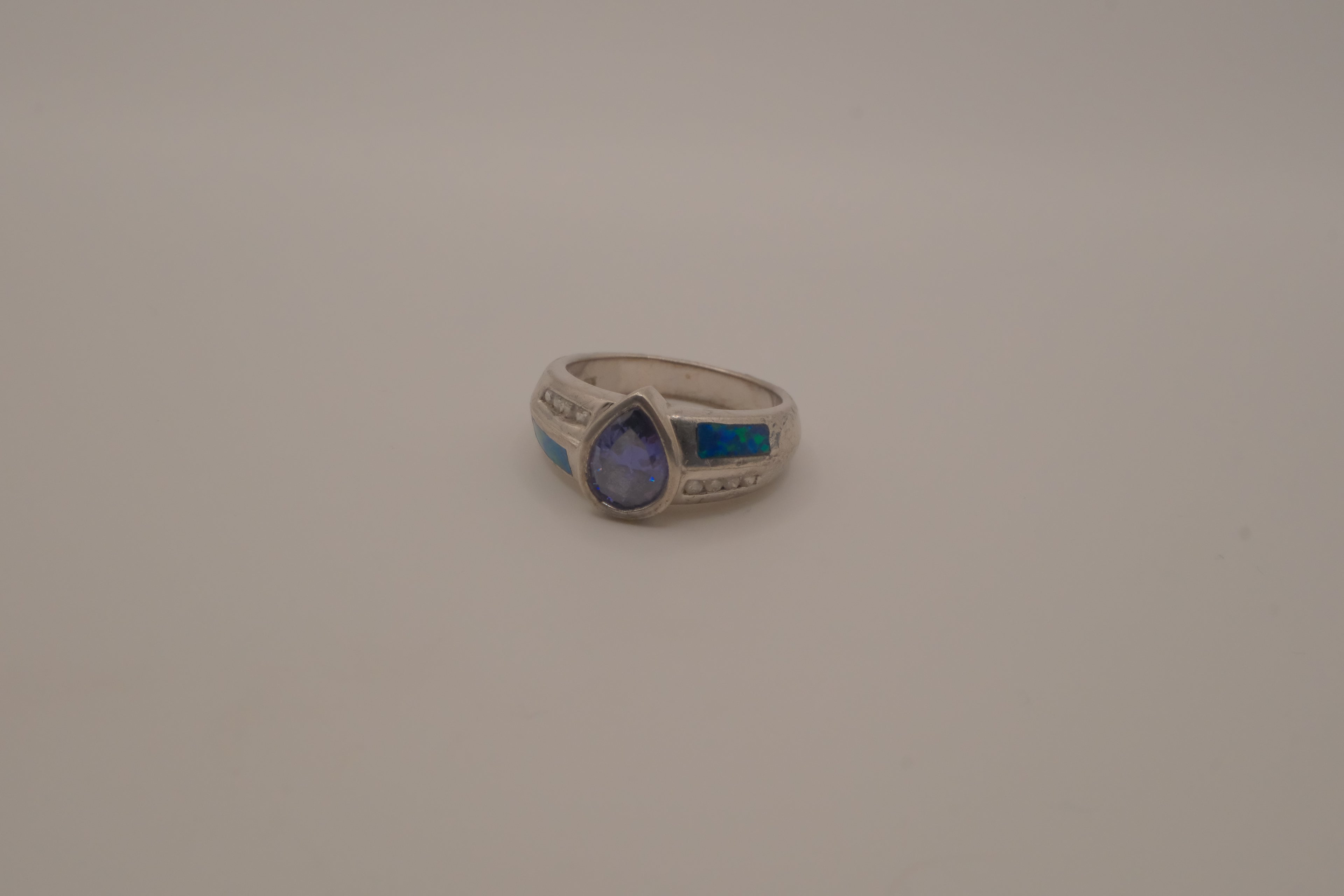 Sterling silver Blue Opal teardrop ring