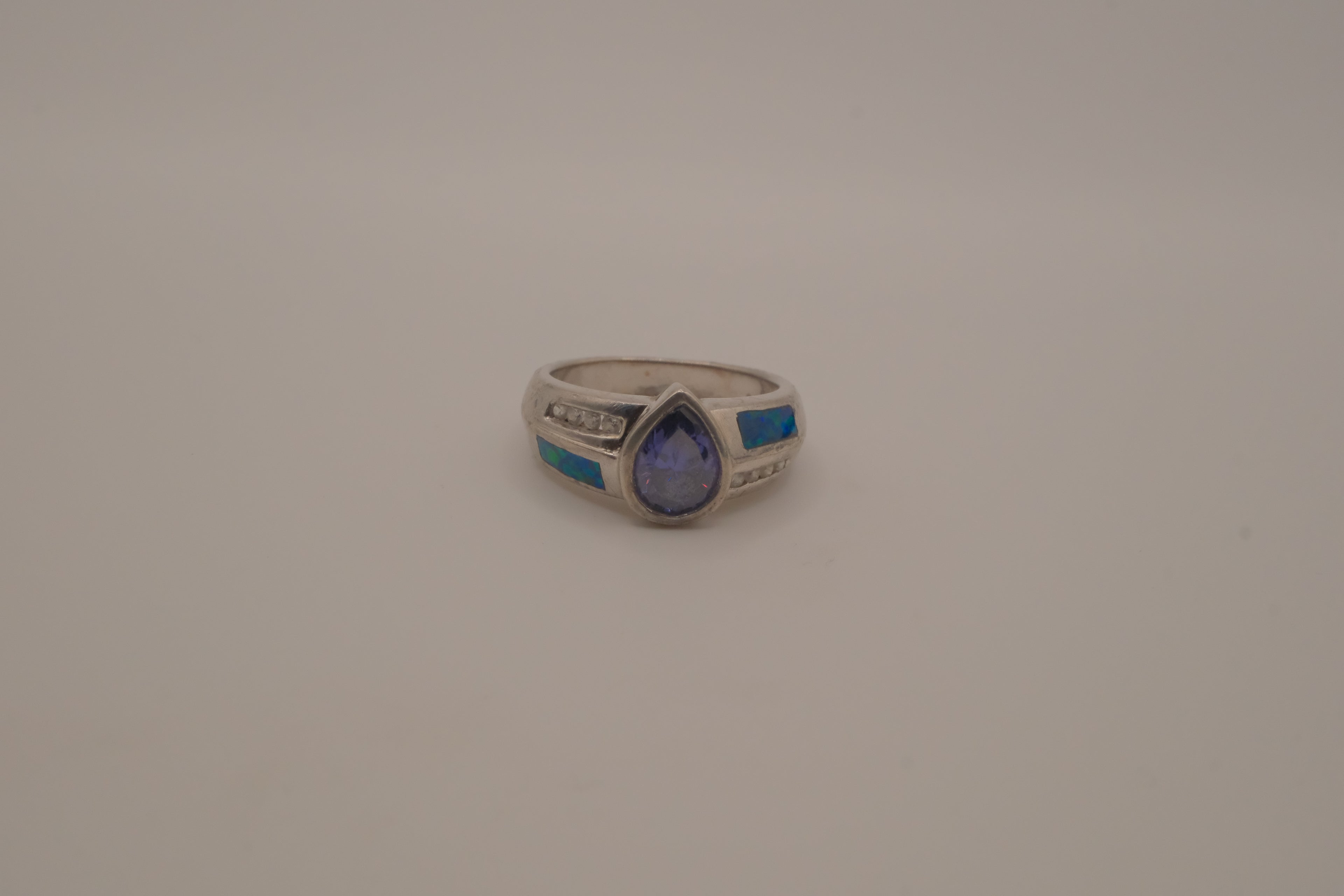 Sterling silver Blue Opal teardrop ring