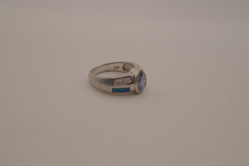 Sterling silver Blue Opal teardrop ring