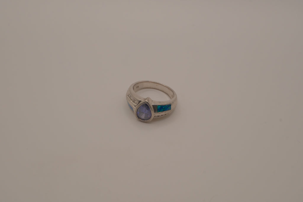 Sterling silver Blue Opal teardrop ring