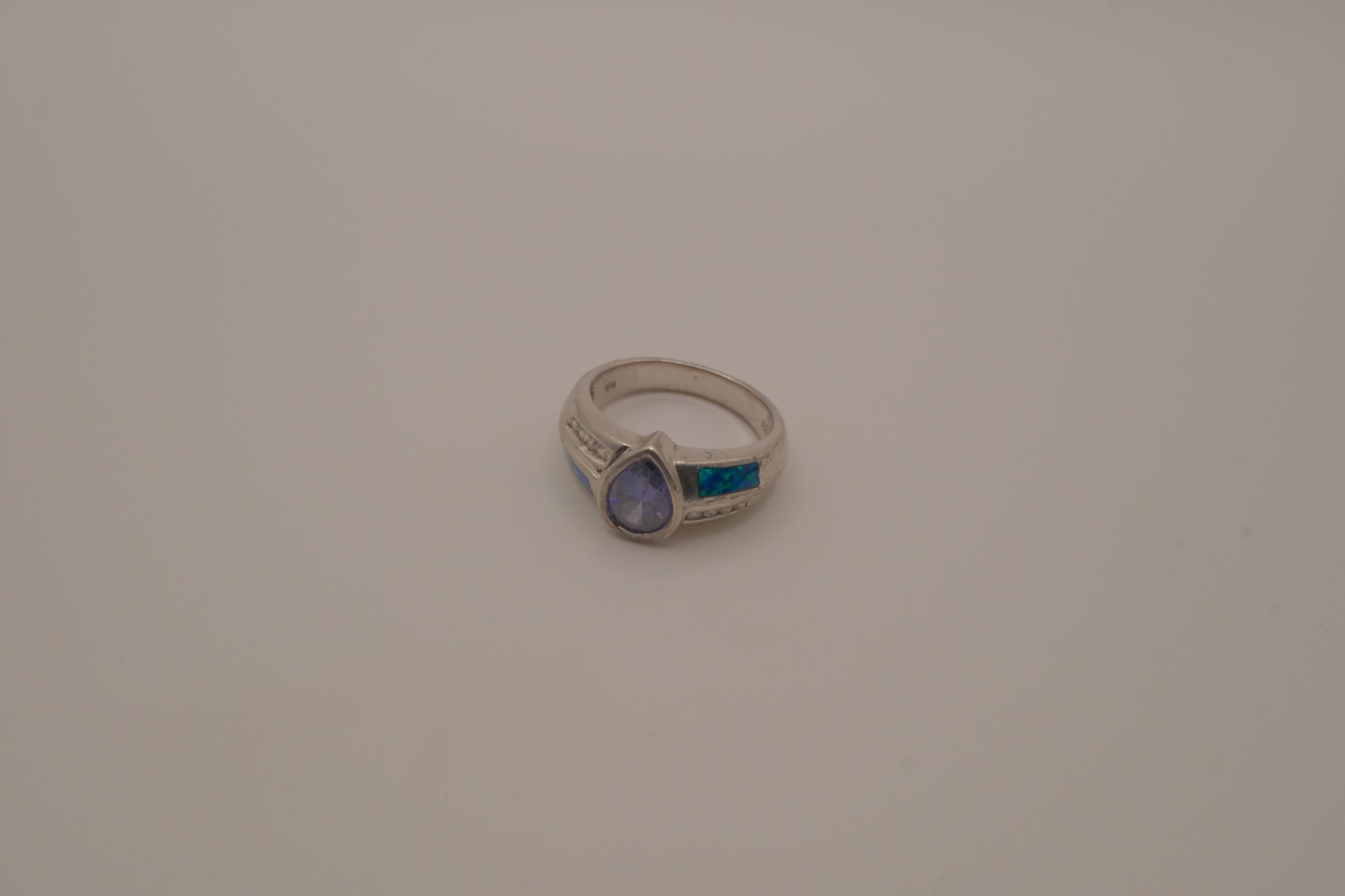 Sterling silver Blue Opal teardrop ring