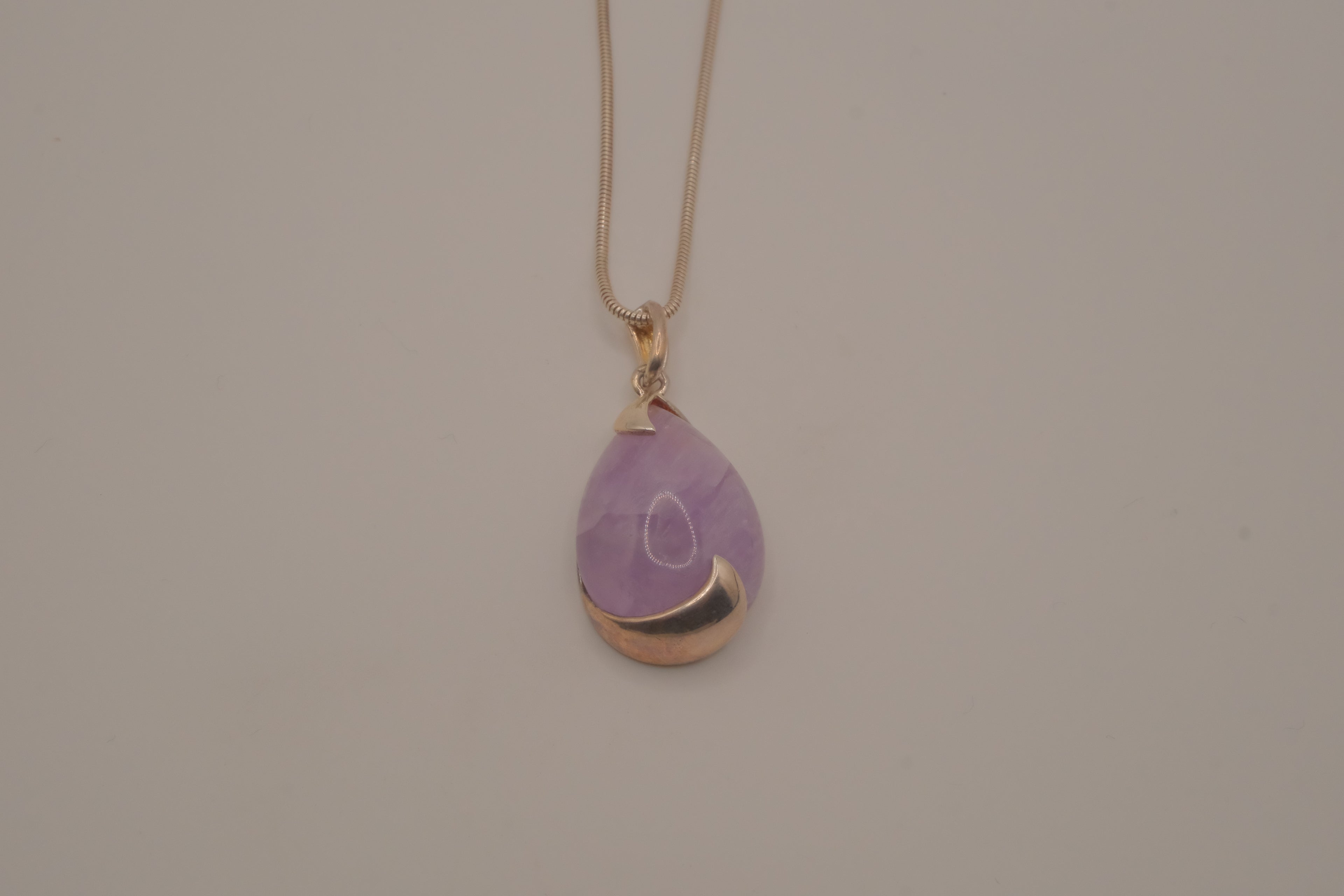 Sterling silver Lavender jade teardrop pendant necklace