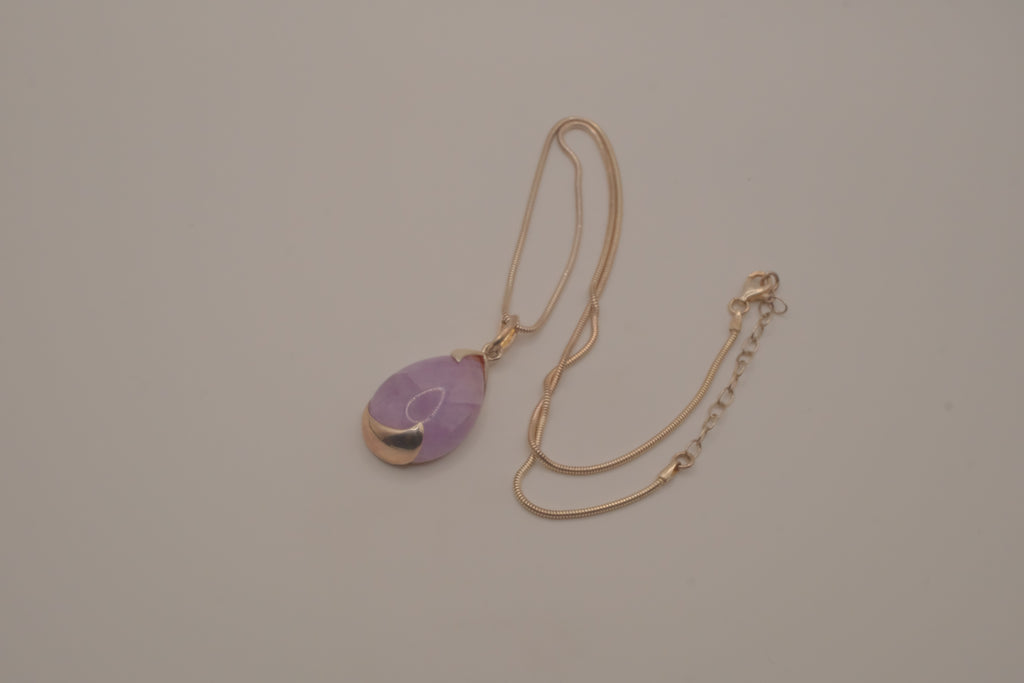 Sterling silver Lavender jade teardrop pendant necklace