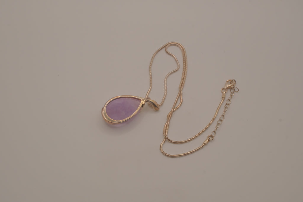 Sterling silver Lavender jade teardrop pendant necklace