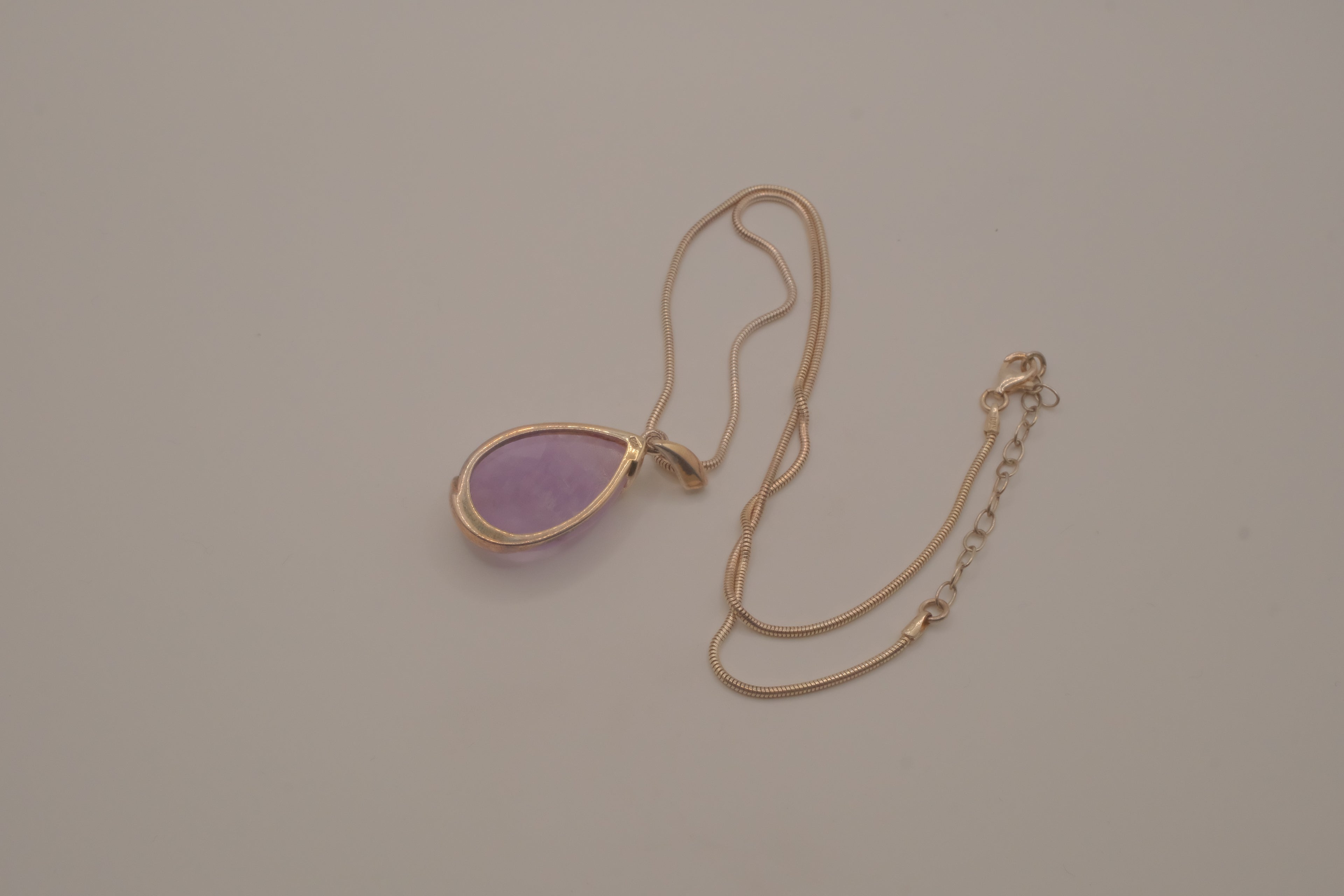 Sterling silver Lavender jade teardrop pendant necklace