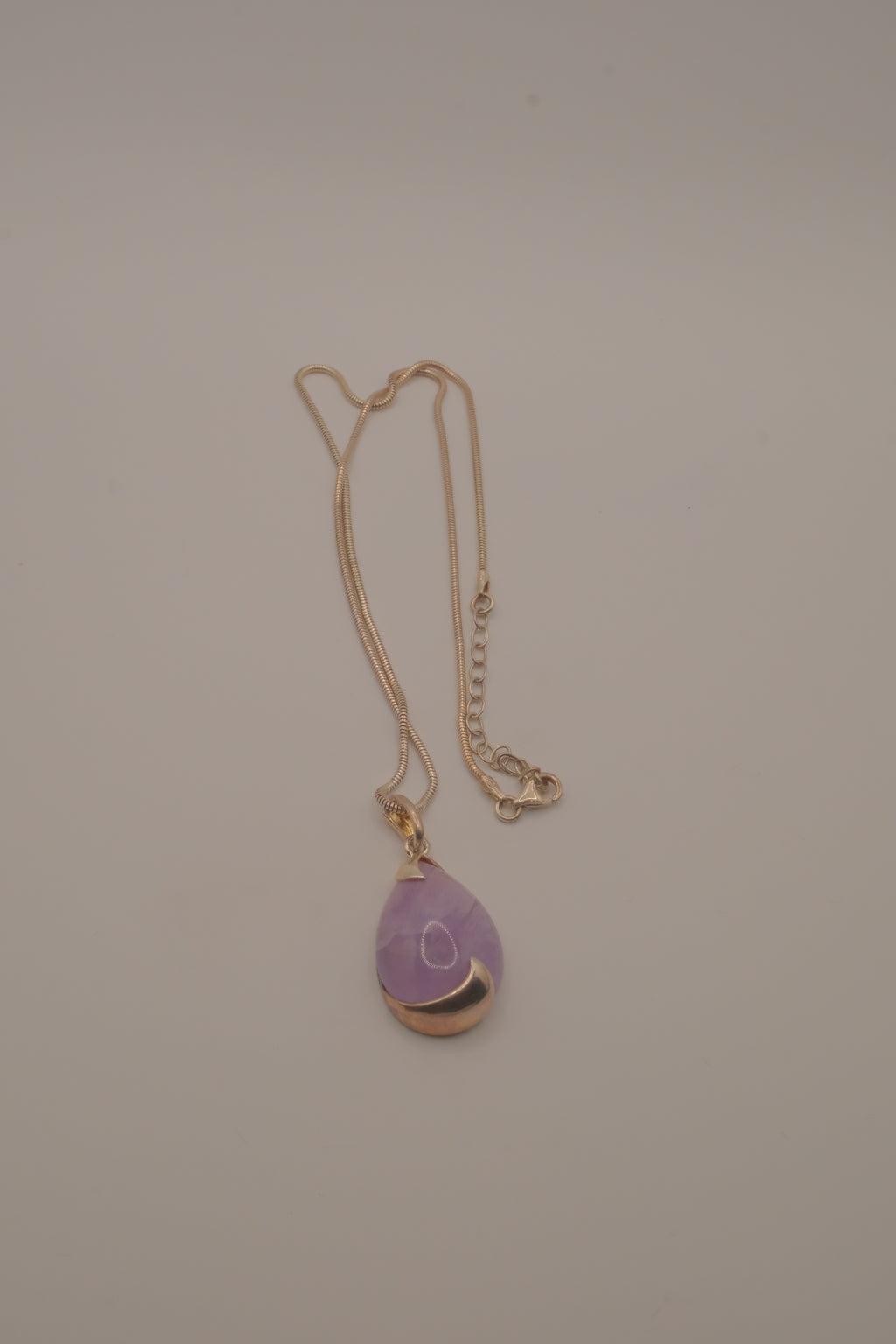 Sterling silver Lavender jade teardrop pendant necklace